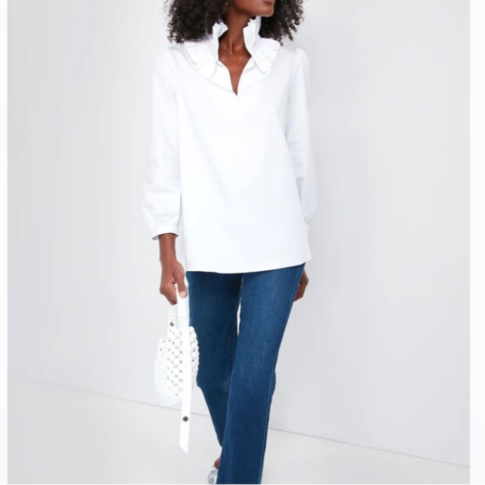 White Stretch Poplin Ruffle Neck Bouvier Blouse
TUCKERNUCK - Picture 2 of 10